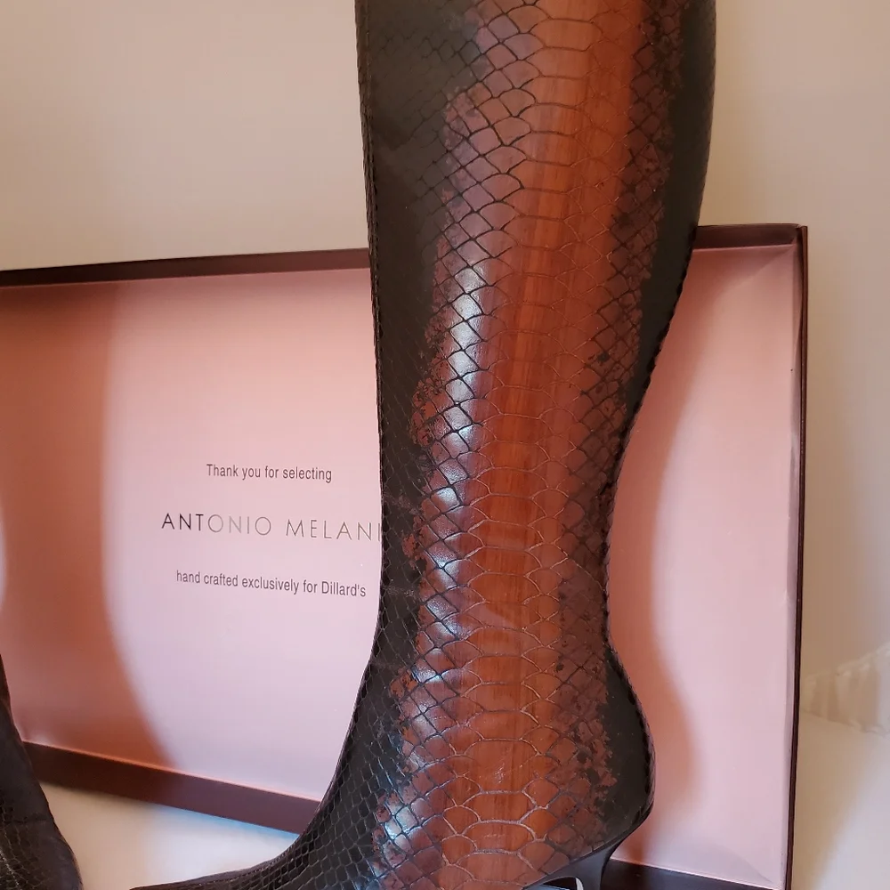 ANTONIO MELANI Brown Snakeskin Knee-High Stiletto Boots - Picture 3 of 7